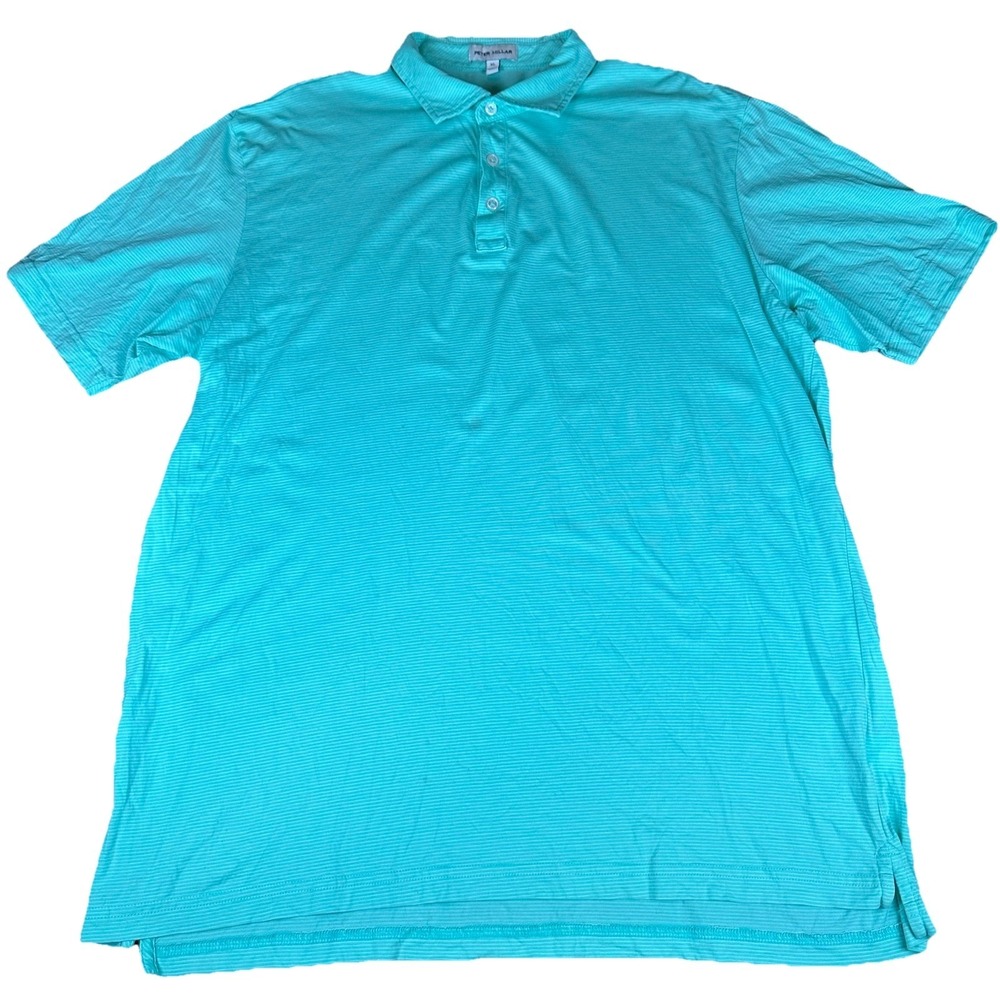 Peter Millar Polo Shirt Mens XL Green Stripe 100% Cotton Golf Casual Stained